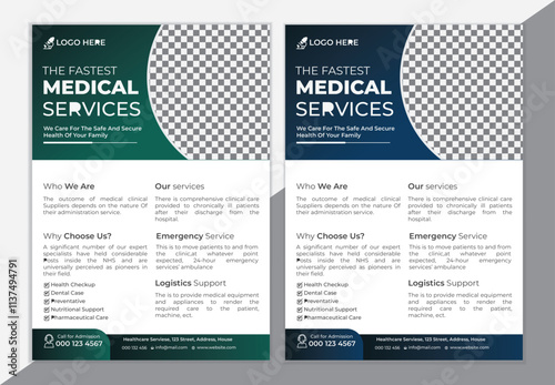Unique Medical flyer design. Corporate healthcare and medical cover and back page a4 flyer design template for print. creative and professional medical flyer design.