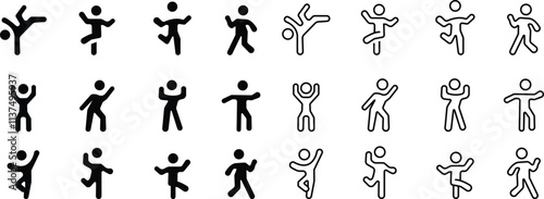Dancing People Icon set, Trendy Dances, Tango, Twerking, Breakdance, Happy dancing people icons Modern dance class vector silhouette symbols, Disco dance lifestyle, isolated on transparent background.