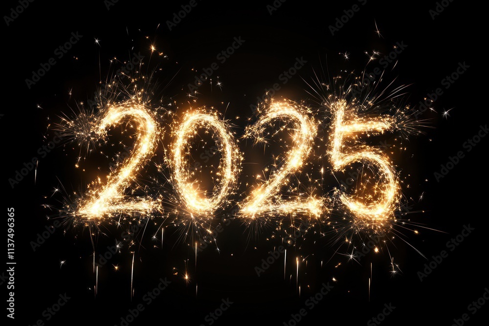 sparkling text 2025 over dark background