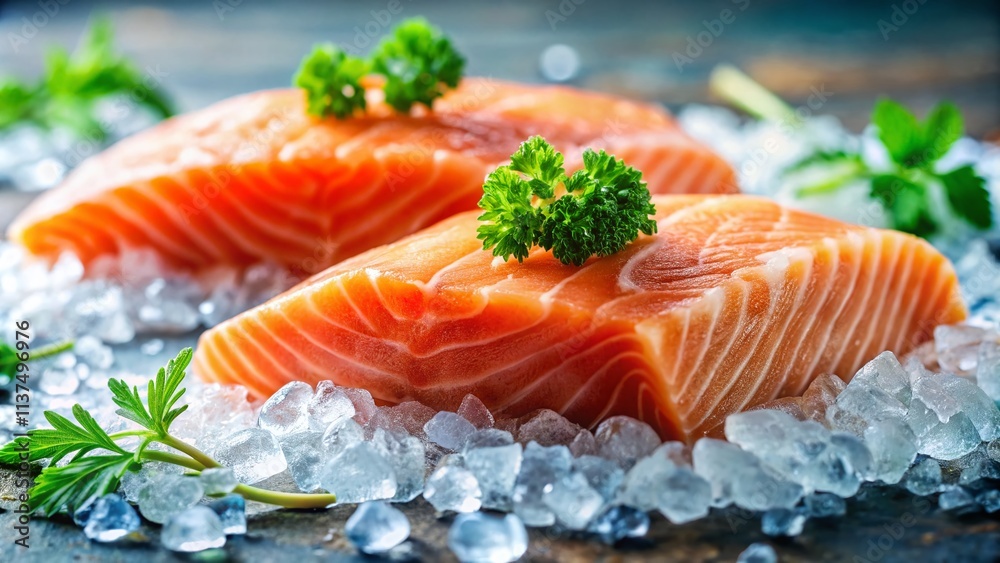 Fresh Raw Salmon on Ice: Stunning Tilt-Shift Photography of Fresh Seafood Fresh Raw Salmon on Ice: Stunning Tilt-Shift Photography of Fresh Seafood