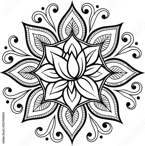 Black and white mandala vector for coloring,mandala in bianco e nero vettoriale da colorare