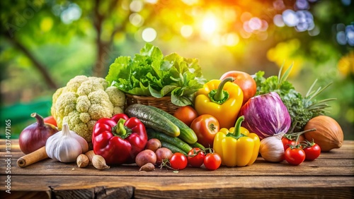 Fresh Vegetables on a Wooden Table with Bokeh Effect, Capturing the Essence of Organic Gardening and Healthy Eating for Culinary Inspirations and Recipes