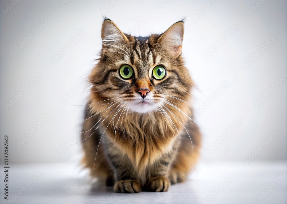 Fototapeta premium Frightened Cat Hiding, White Background, AI Generated Landscape Photo