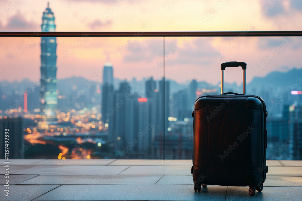 Suitcase with City Skyline in Background Suitcase with City Skyline in Background