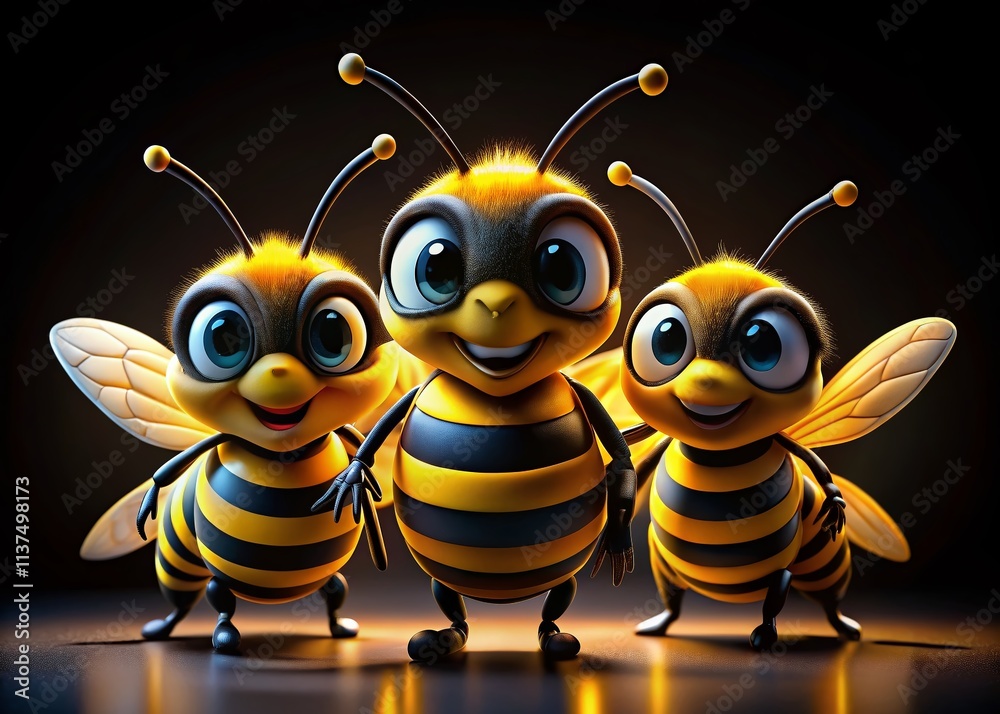 Obraz premium Funny Bee Cartoons Silhouette Photography: Hilarious Insect Illustrations, Cute Bee Silhouettes, Black and White Bee Images