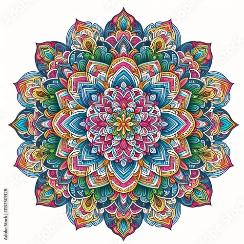 Multicolored mandala. Buddhism, Hinduism, Tantric yoga. Indian ornament