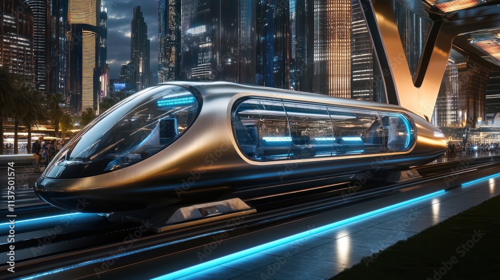 Futuristic train design in vibrant urban background Futuristic train design in vibrant urban background