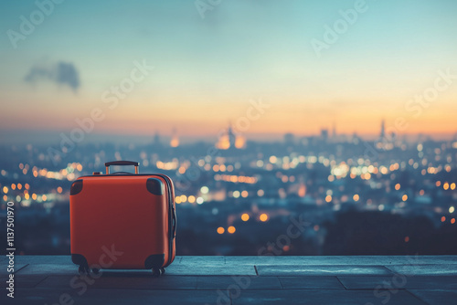 Suitcase with City Skyline in Background