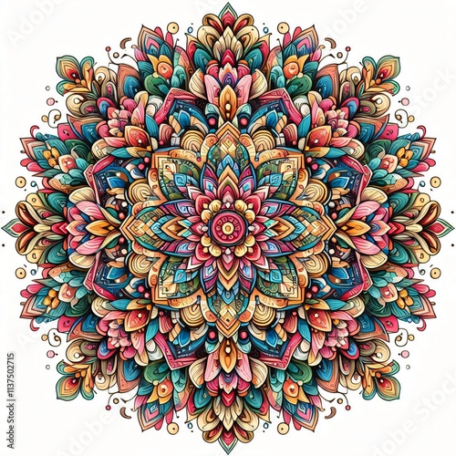 Multicolored mandala. Buddhism, Hinduism, Tantric yoga. Indian ornament