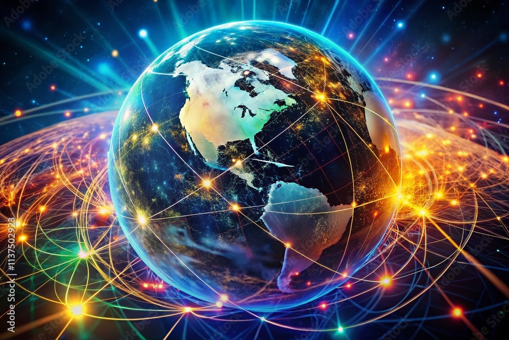Global Financial Network: Earth Globe, World Business Connectivity, Telecommunications, Trading Global Financial Network: Earth Globe, World Business Connectivity, Telecommunications, Trading