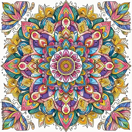 Multicolored mandala. Buddhism, Hinduism, Tantric yoga. Indian ornament