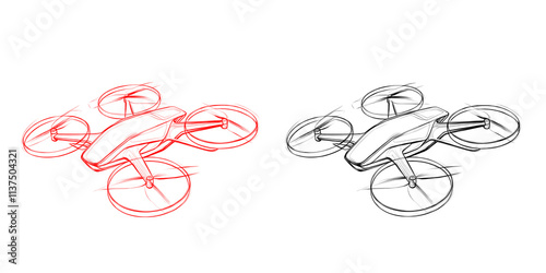 Elegant sketch of a Drone, Illustration Outline on a white and transparent background