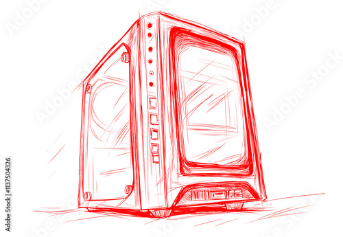 Elegant sketch of Computer Casing, Illustration Outline on a white and transparent background