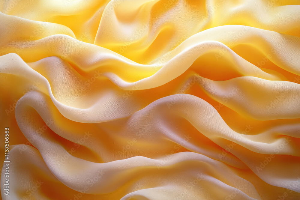 Fototapeta premium Golden Fabric Flows and Creates Smooth Waves Gently and Elegantly