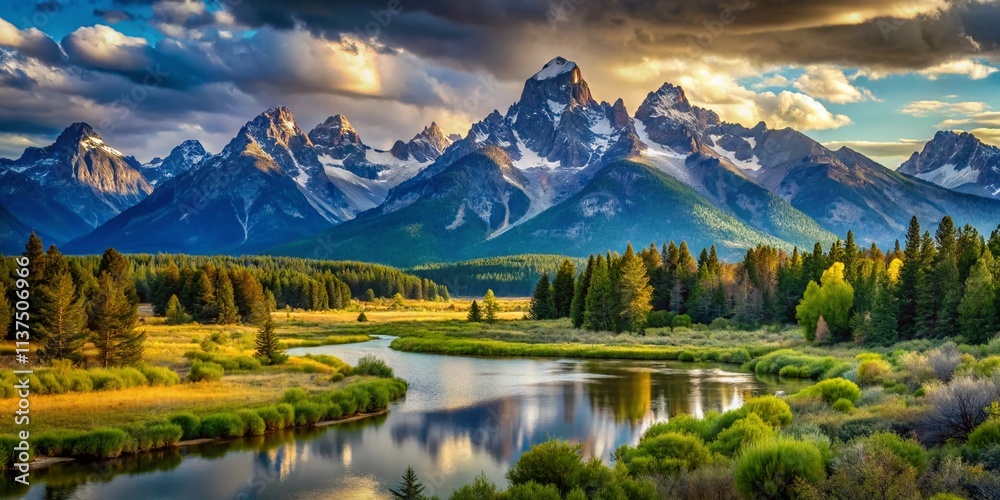 Fototapeta premium Grand Teton National Park: Majestic Mountain Scenery, Dramatic Landscapes, Wild West Photography