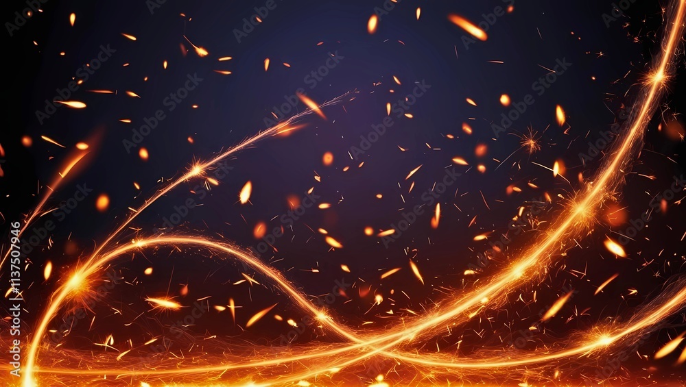 Fototapeta premium 炎のカーブライン、曲線、火の粉、
