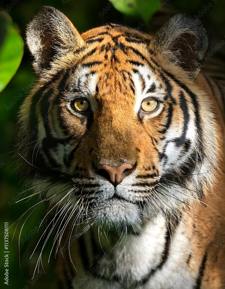 Fototapeta premium A majestic tiger in a dense green forest, extreme close-up
