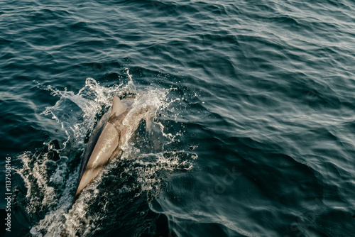 Dolphins swimming along side a boat in Komodo national park in Indonesia