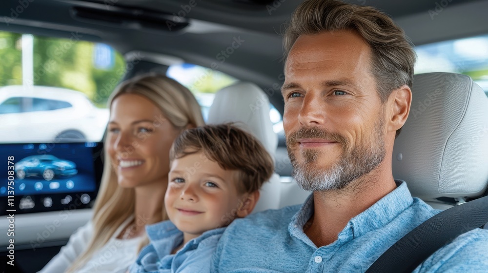 A happy family enjoying a scenic road trip adventure together in their car bonding and creating lifelong memories during their vacation journey A happy family enjoying a scenic road trip adventure together in their car bonding and creating lifelong memories during their vacation journey