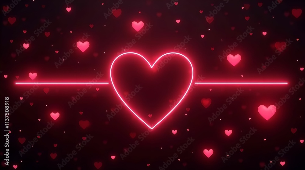 Neon red and pink hearts on black background Neon red and pink hearts on black background