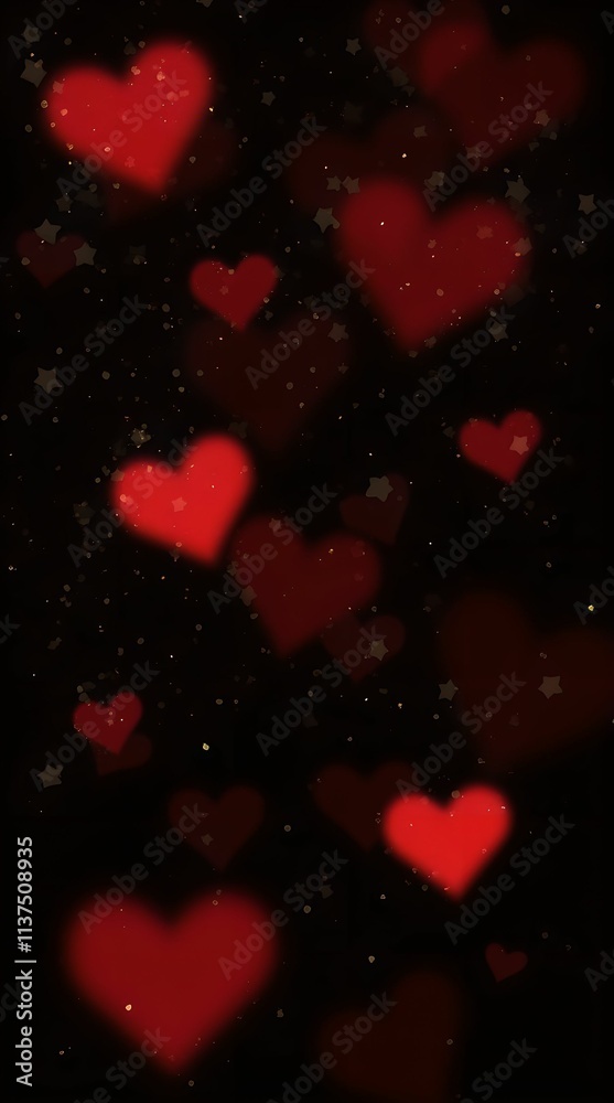 Neon red and pink hearts on black background Neon red and pink hearts on black background