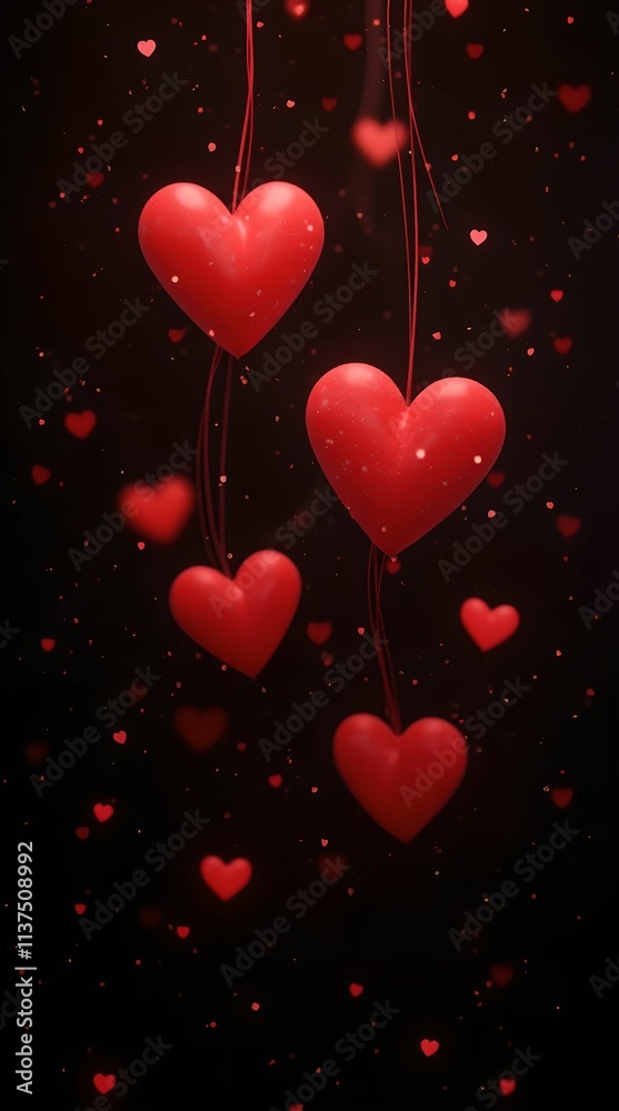 Neon red and pink hearts on black background Neon red and pink hearts on black background