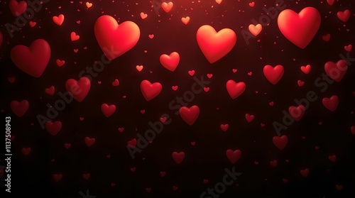 Neon red and pink hearts on black background