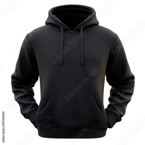 Black Hoodie with Front Pocket for Casual Wear Transparent Background.
