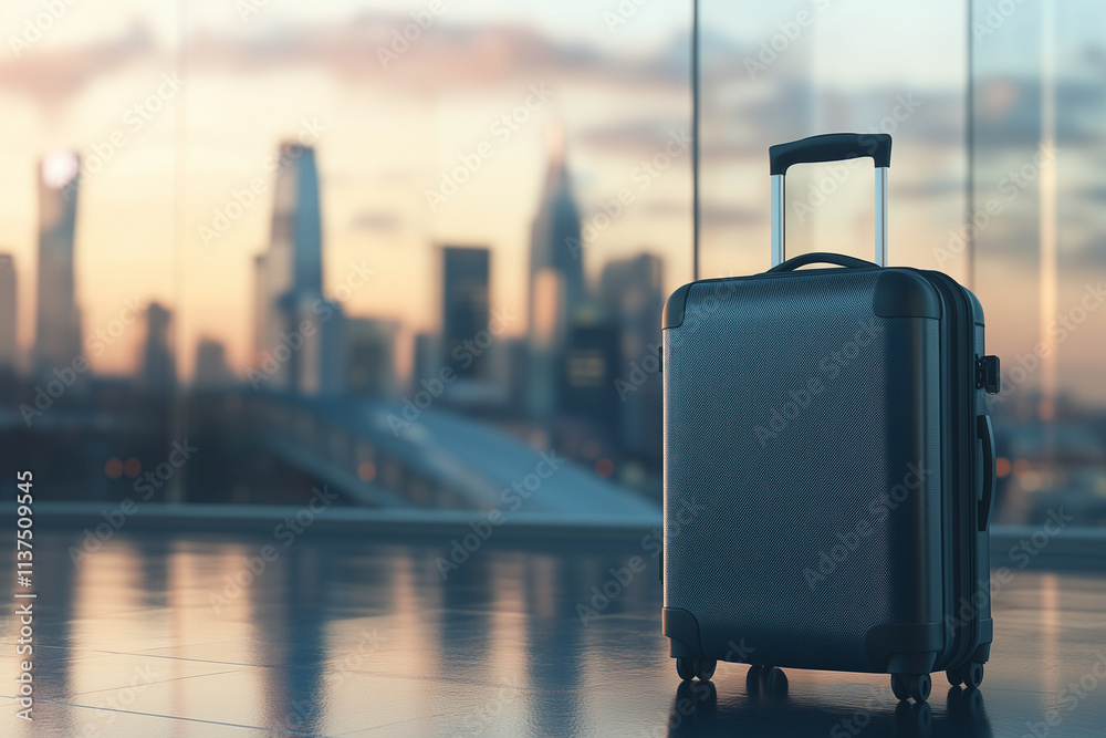 Suitcase with City Skyline in Background Suitcase with City Skyline in Background
