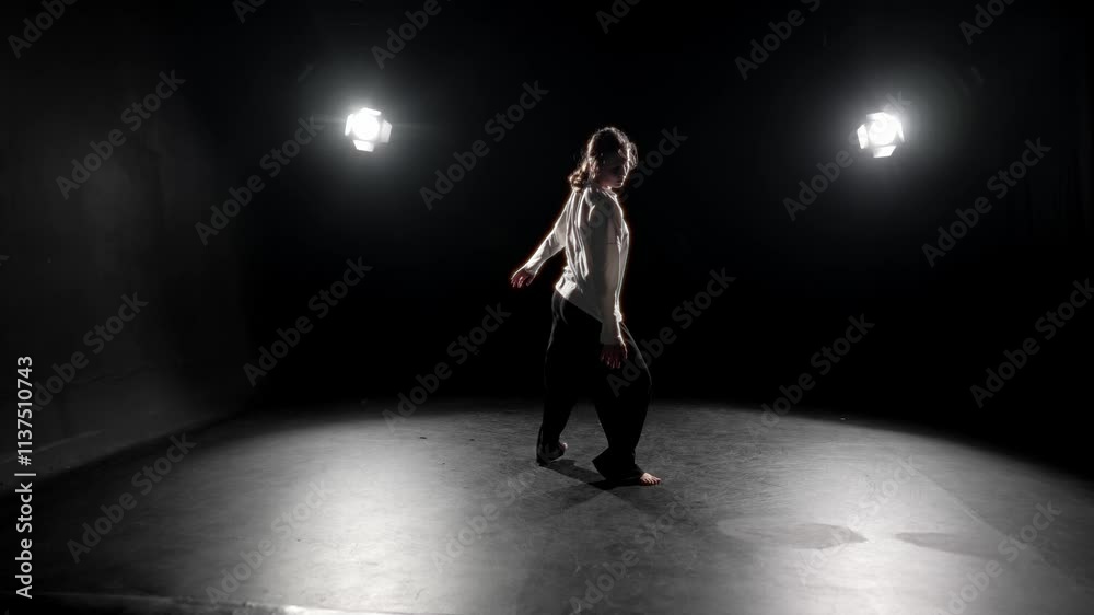 custom made wallpaper toronto digitalModern ballerina in casual clothing rehearsing on stage, slow motion. Contemporary dance performance, professional female dancer moving by musical rhythm, enjoying freedom, movements and energy
