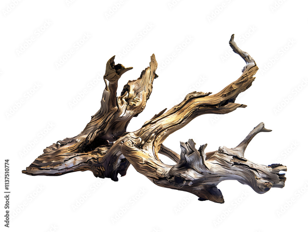 A piece of driftwood, isolated against a transparent background, highlighting its weathered texture and natural, organic shape A piece of driftwood, isolated against a transparent background, highlighting its weathered texture and natural, organic shape