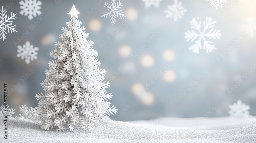 White christmas tree on snowy hill, a serene winter wonderland scene White christmas tree on snowy hill, a serene winter wonderland scene