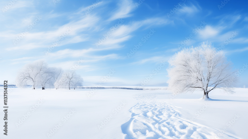 Snowy Winter Landscape with Blue Sky and Clouds Snowy Winter Landscape with Blue Sky and Clouds