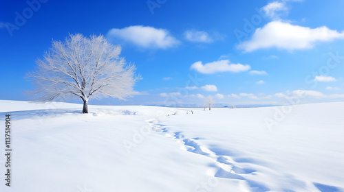 Snowy Winter Landscape with Blue Sky and Clouds