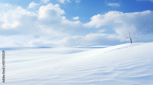 Snowy Winter Landscape with Blue Sky and Clouds