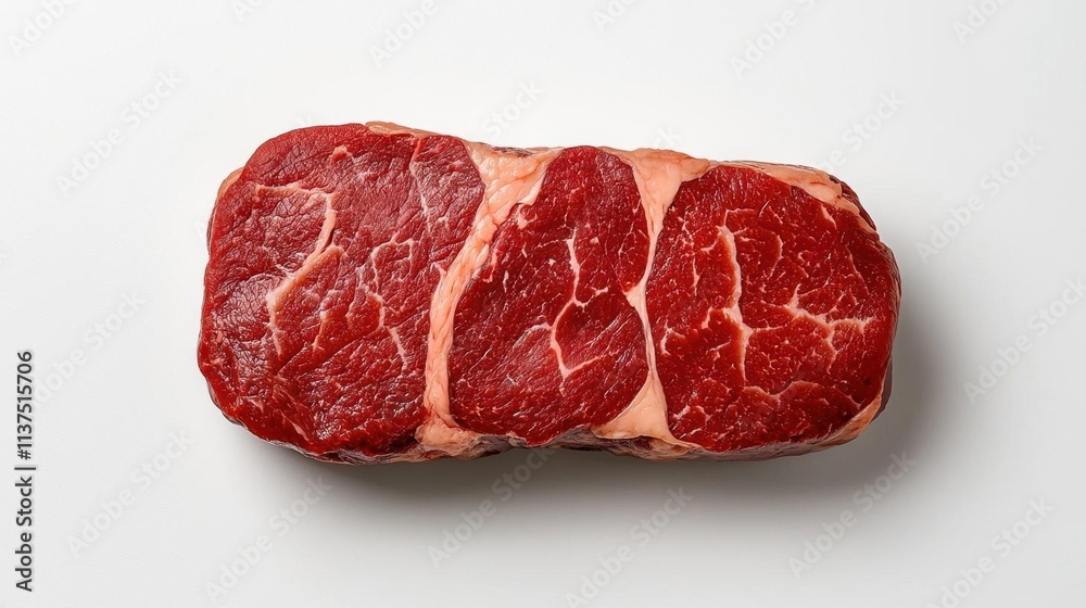 Fototapeta premium A photostock of a raw steak with a marbled texture, on a white background, perfect for premium meat branding, High Quality