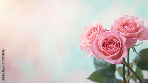 Valentine rose concept. Beautiful soft pink roses against a pastel background, perfect for spring designs.