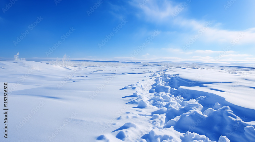 Obraz premium Snowy Winter Landscape with Blue Sky and Clouds