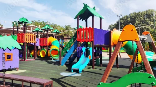 Wallpaper Mural A modern children's multi-colored sports complex for active recreation for children. Sports playground for kids and teenagers, background Torontodigital.ca