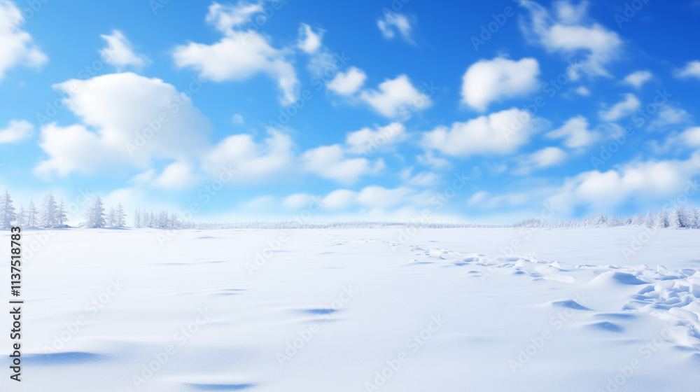 Snowy Winter Landscape with Blue Sky and Clouds Snowy Winter Landscape with Blue Sky and Clouds