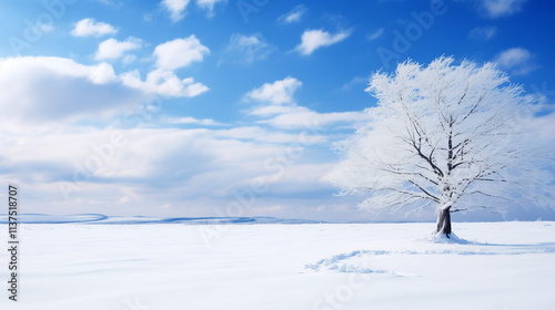 Snowy Winter Landscape with Blue Sky and Clouds