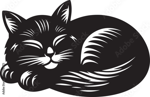 Silhouette lazy cat animal tired. Cat sleeping cartoon silhouette vector illustration.