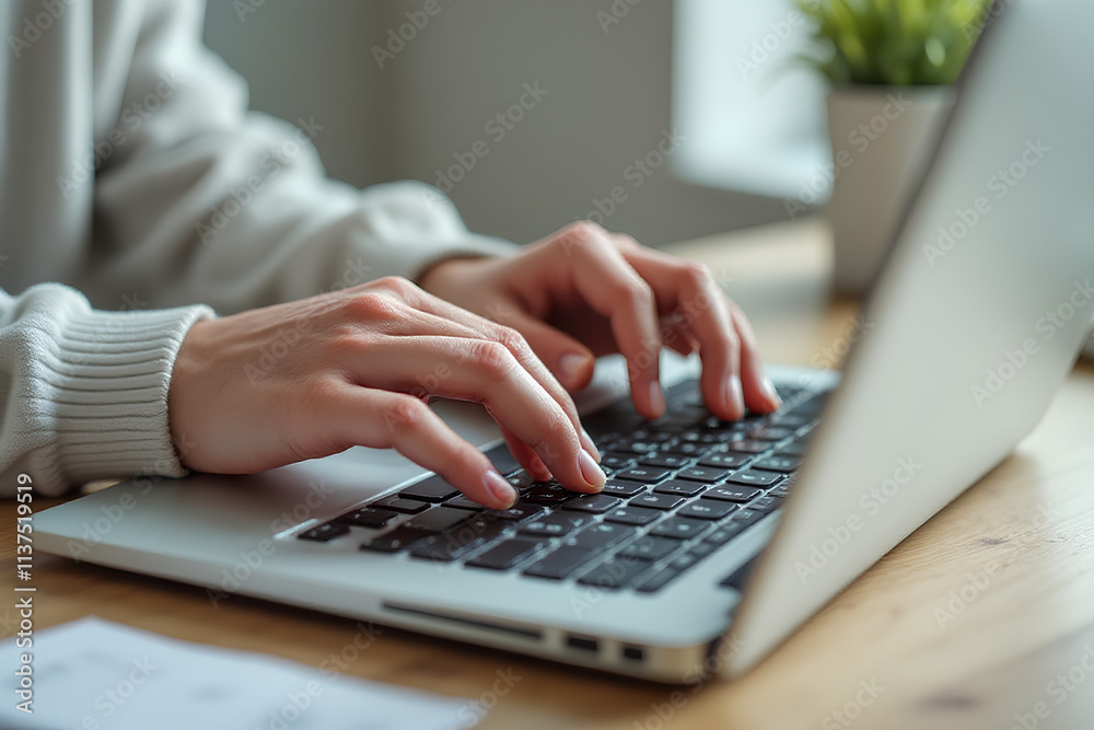 Cropped shot view of Man using laptop and calculator on white table at home office. concept work from home Cropped shot view of Man using laptop and calculator on white table at home office. concept work from home