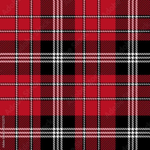 plaid tartan seamless repeat pattern. This is a black  red white checkered plaid vector illustration. Design for decorative,wallpaper,shirts,clothing,tablecloths,wrapping,textile,fabric,texture