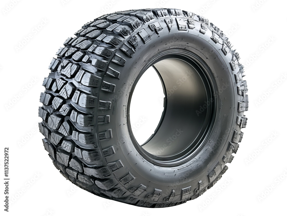 Isolated Industrial Rubber Tire Without Rim on Transparent Background