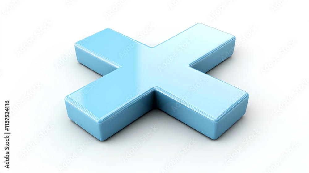 Obraz premium Light blue 3D cross symbol isolated on white background