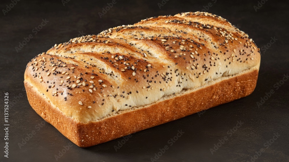 Freshly Baked Loaf of Bread with Sesame Seeds on Dark Background Freshly Baked Loaf of Bread with Sesame Seeds on Dark Background