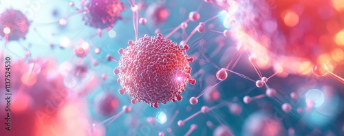 Cancer cells idea. Microscopic view of colorful viruses, showcasing intricate details and health implications.