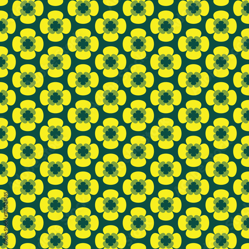 A vibrant yellow and green flower pattern background features cheerful yellow blooms against lush green foliage. This lively combination adds a fresh and uplifting touch to any design.