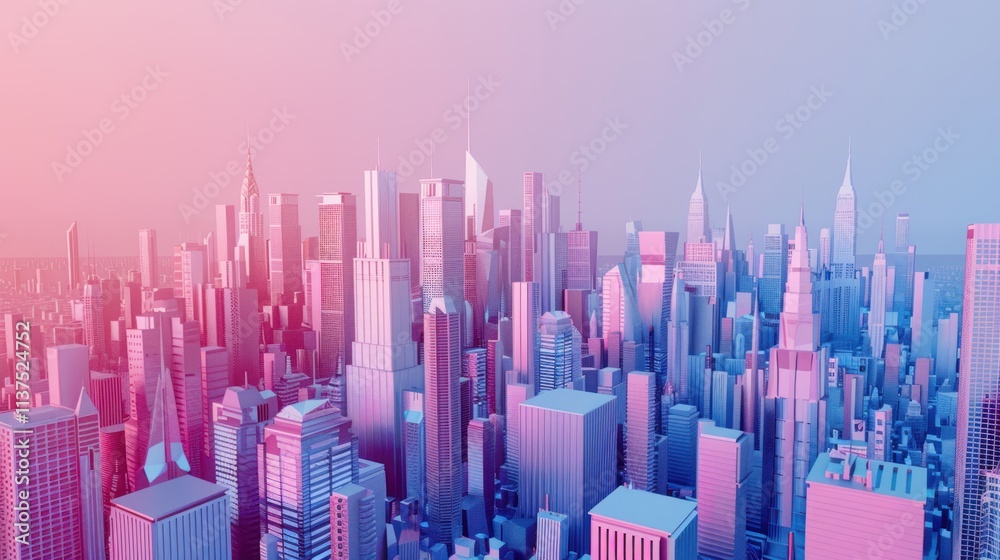 Obraz premium Neon Cityscape - A Futuristic Skyline in Pastel Hues